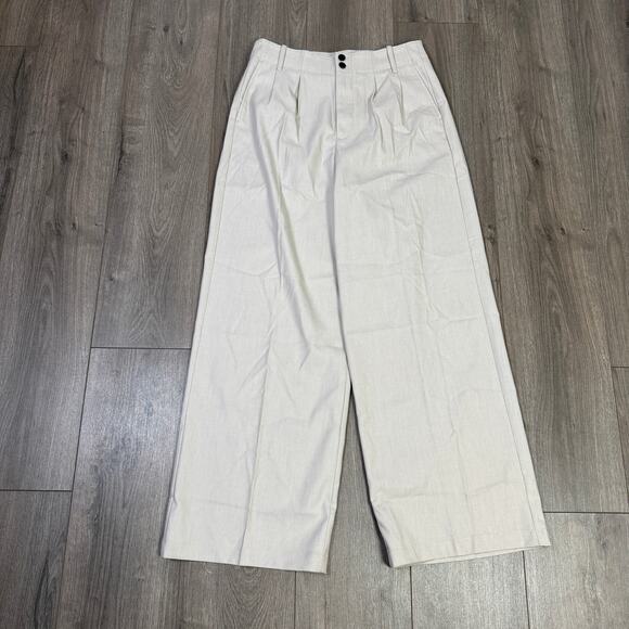 Madewell Harlow Wide-Leg Trouser 4 Pebble Stone Brushed Twill Pleated Slider Tab - Picture 4 of 10